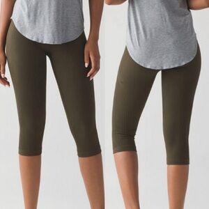 Military green super crop leggings